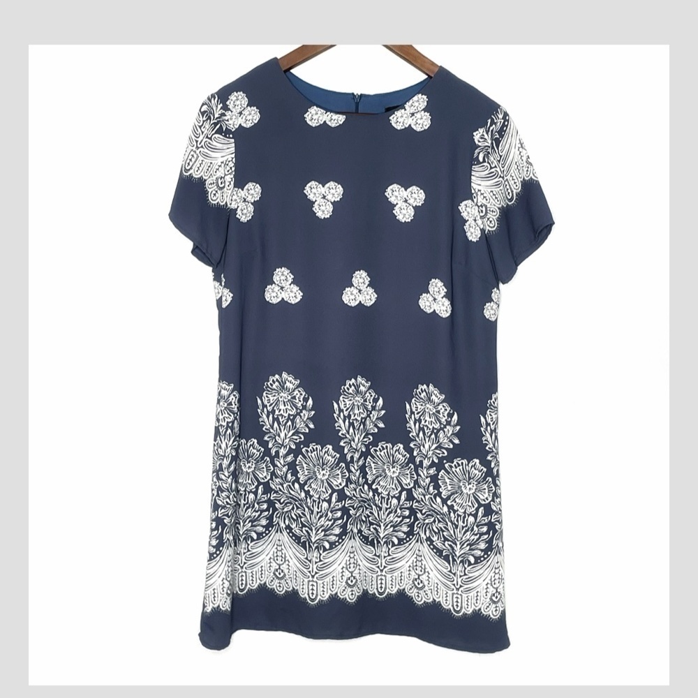 Lulus Riverside State Blue Floral Print Shift Dress Short Sleeve Mini Length - Picture 13 of 16